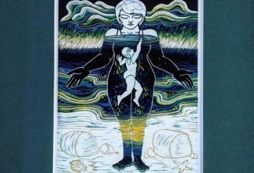 Linocut by Helen Soucoup "Revealed"