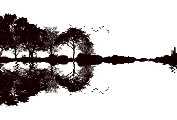 landscape silhouette in shape of guitar