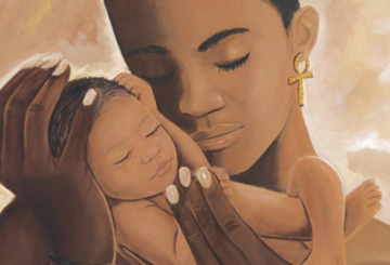 young mother holding infant