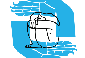 a graphic of a person held between two large hands