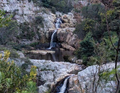 pool between two waterfalls
